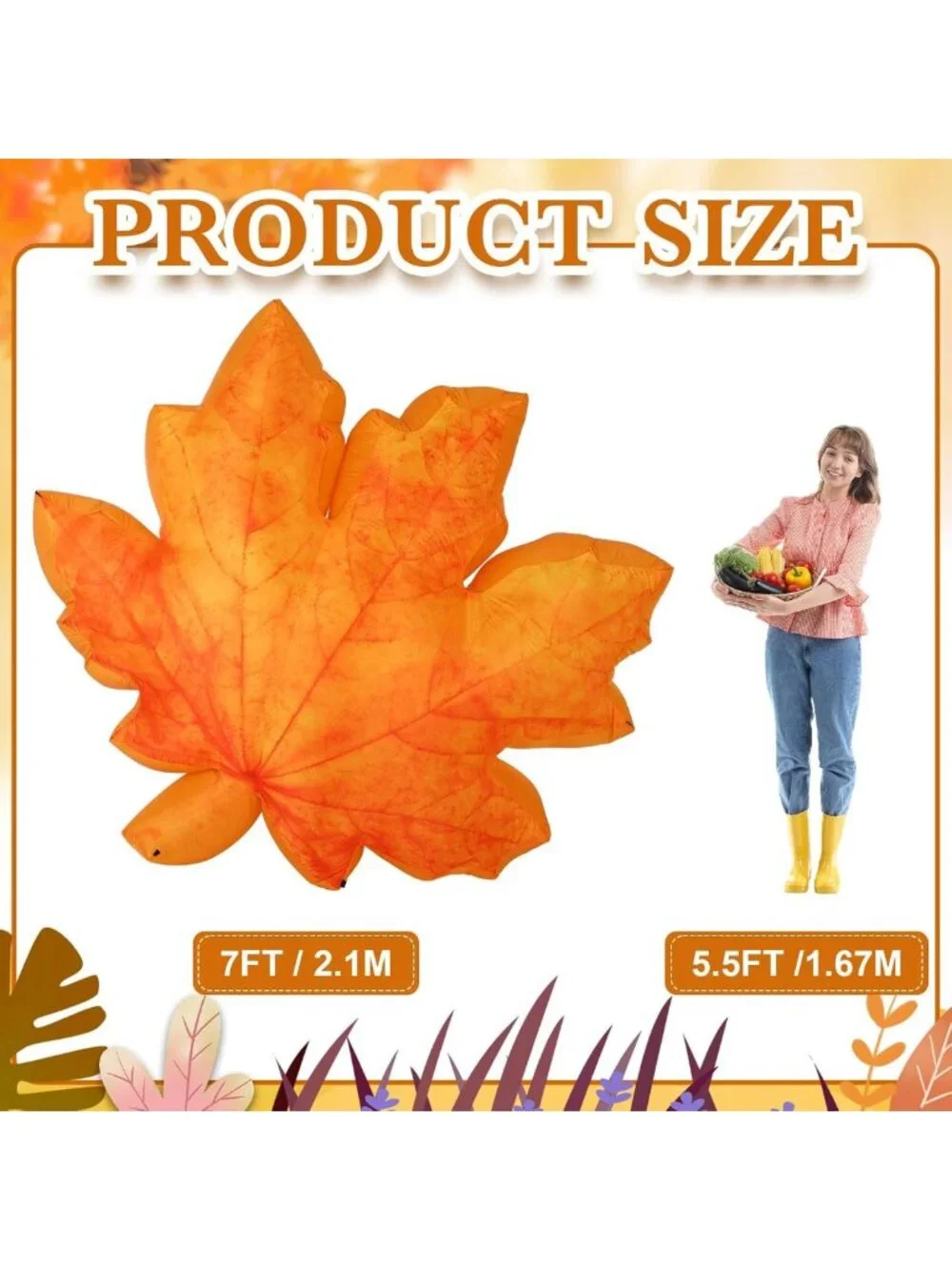 7ft LED Maple Leaf Inflatable - Fall Yard Decoration for Thanksgiving & Autumn